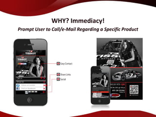 WHY? Immediacy!
Prompt User to Call/e-Mail Regarding a Specific Product
 