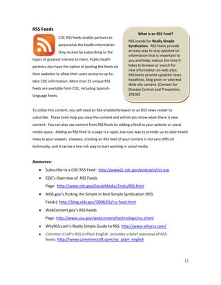 Medical Rss Content CDC Social Media Toolkit | PDF
