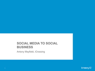 SOCIAL MEDIA TO SOCIAL BUSINESS Antony Mayfield, iCrossing 1 