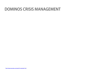 DOMINOS CRISIS MANAGEMENT




http://www.youtube.com/watch?v=dem6eA7-A2I
 