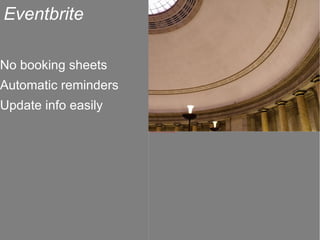 Eventbrite No booking sheets Automatic reminders Update info easily 