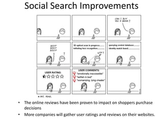 Social Search Improvements




• The online reviews have been proven to impact on shoppers purchase
  decisions
• More companies will gather user ratings and reviews on their websites.
 