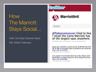 How
The Marriott
Stays Social...
445k YouTube Channel Views
35k Twitter Followers




                             55
 