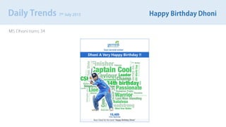 Daily Trends 7th July 2015 Happy Birthday Dhoni
MS Dhoni turns 34
 