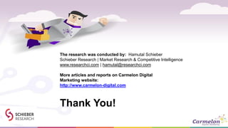 Thank You!
The research was conducted by: Hamutal Schieber
Schieber Research | Market Research & Competitive Intelligence
...