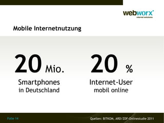 Mobile Internetnutzung




    20 Mio. 20
       Smartphones           Internet-User
                                     ...