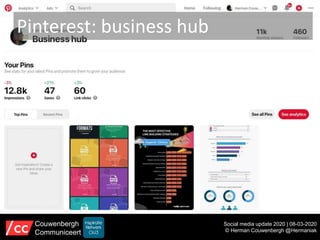 Pinterest: business hub
Social media update 2020 | 08-03-2020
© Herman Couwenbergh @Hermaniak
Couwenbergh
Communiceert
 