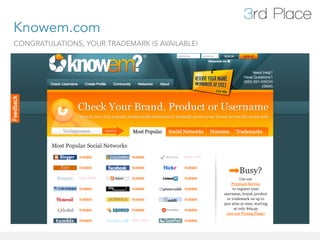 Knowem.com
CONGRATULATIONS, YOUR TRADEMARK IS AVAILABLE!
 