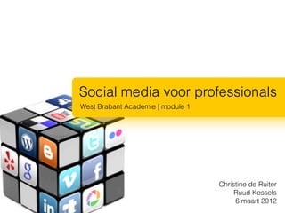 Social media voor professionals
West Brabant Academie | module 1




                                   Christine de Ruiter
                                        Ruud Kessels
                                        6 maart 2012
 