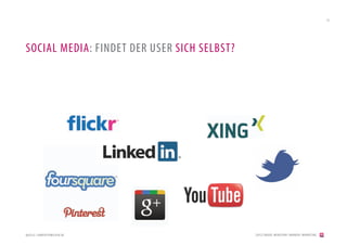 19




SOCIAL MEDIA: FINDET DER USER SICH SELBST?




QUELLE: COMPUTERWISSEN.DE                    [2012] BADER. MENSCHEN I MARKEN I MARKETING
 