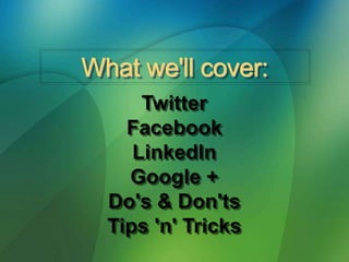 Twitter
Facebook
LinkedIn
Google +
Do's & Don'ts
Tips 'n' Tricks
 