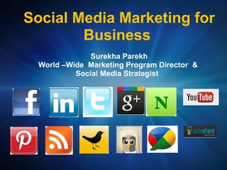 Social Media Marketing for
        Business
               Surekha Parekh
  World –Wide Marketing Program Director &
           Social Media Strategist
 