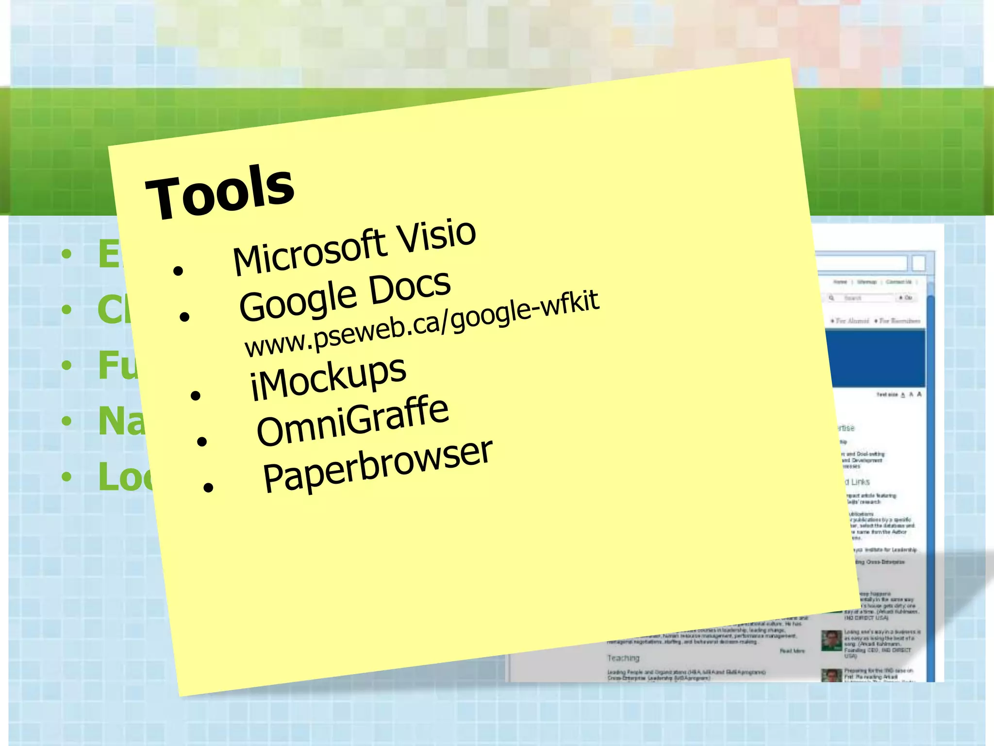ARCHITECTURE
•   Elements
•   Character Counts
•   Functional Notes
•   Navigation
•   Location
 