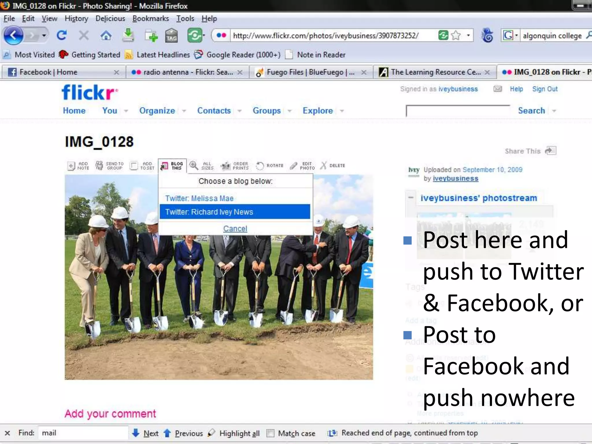    Post here and
    push to Twitter
    & Facebook, or
   Post to
    Facebook and
    push nowhere
 