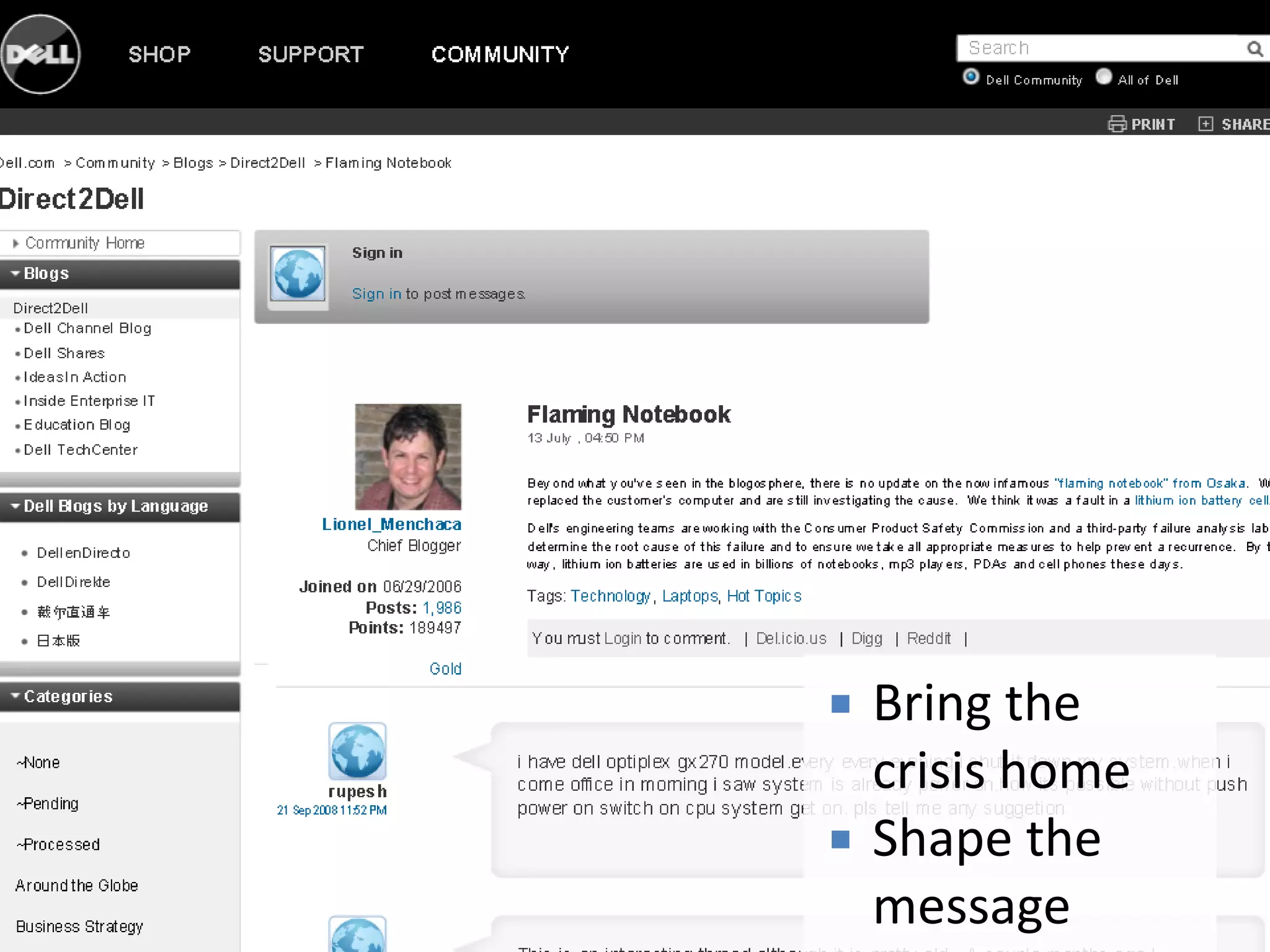    Bring the
    crisis home
   Shape the
    message
 