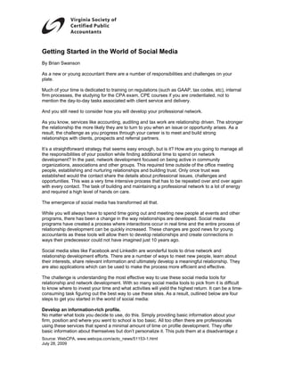 Getting Started in the World of Social Media
By Brian Swanson

As a new or young accountant there are a number of responsi...