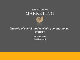 The role of social media within your marketing
                    strategy
                  26 June 2012
                  Bart De Bodt
 