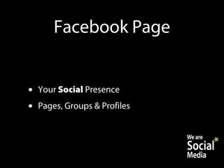 Facebook Page


•   Your Social Presence
•   Pages, Groups & Profiles
 