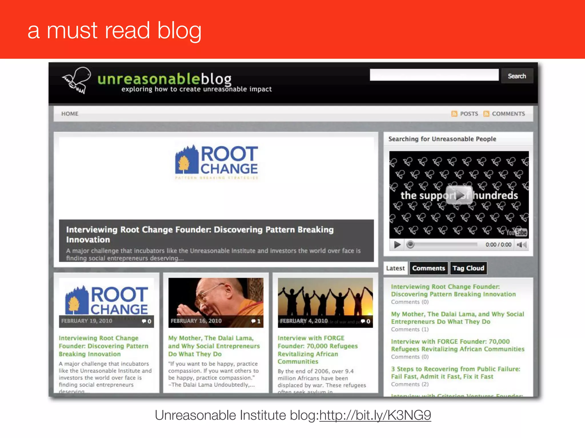 a must read blog




           Unreasonable Institute blog:http://bit.ly/K3NG9
 