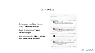 • Delegation von Nachrichten
über Ticketing-System
• Koordination durch klare
Zuweisungen
• Alle eingehenden Nachrichten
auf einen Blick sichtbar
Interaktion
 
