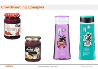 Crowdsourcing Examples




                  Crowdsourcing @ Migros | Markus Maurer   SMWF 2013 | Seite 36
 