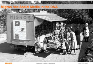 Migros has Social Media in the DNA




                     Crowdsourcing @ Migros | Markus Maurer   SMWF 2013 | Seite 6
 