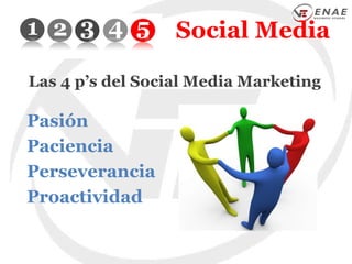 Social Media Las 4 p ’s del Social Media Marketing Pasión Paciencia Perseverancia Proactividad 