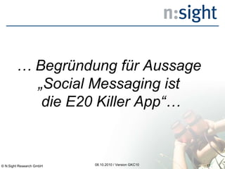 08.10.2010 / Version GKC10 …  Begründung für Aussage  „Social Messaging ist  die E20 Killer App“… © N:Sight Research GmbH 