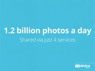 1.2 billion photos a day
Shared via just 4 services

 