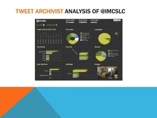 TWEET ARCHIVIST ANALYSIS OF @IMCSLC
 