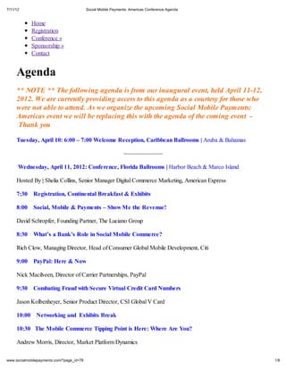 Social Mobile Payments: Conference Agenda - April 11-12, 2012