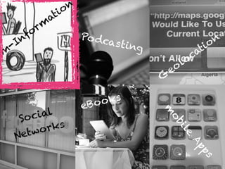 Step towards digital
lecture room
m
-Inform
ation
Podcasting
G
eolocation
Social  
Networks
eBooks
m
obile
Apps
 