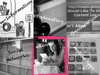 Step towards digital
lecture room
m
-Inform
ation
Podcasting
G
eolocation
Social  
Networks
eBooks
m
obile
Apps
 