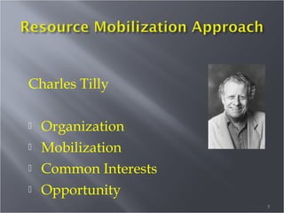 Charles Tilly





Organization
Mobilization
Common Interests
Opportunity
5

 