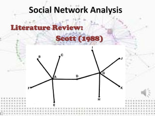 Social Network Analysis
Literature Review:
            Scott (1988)
 