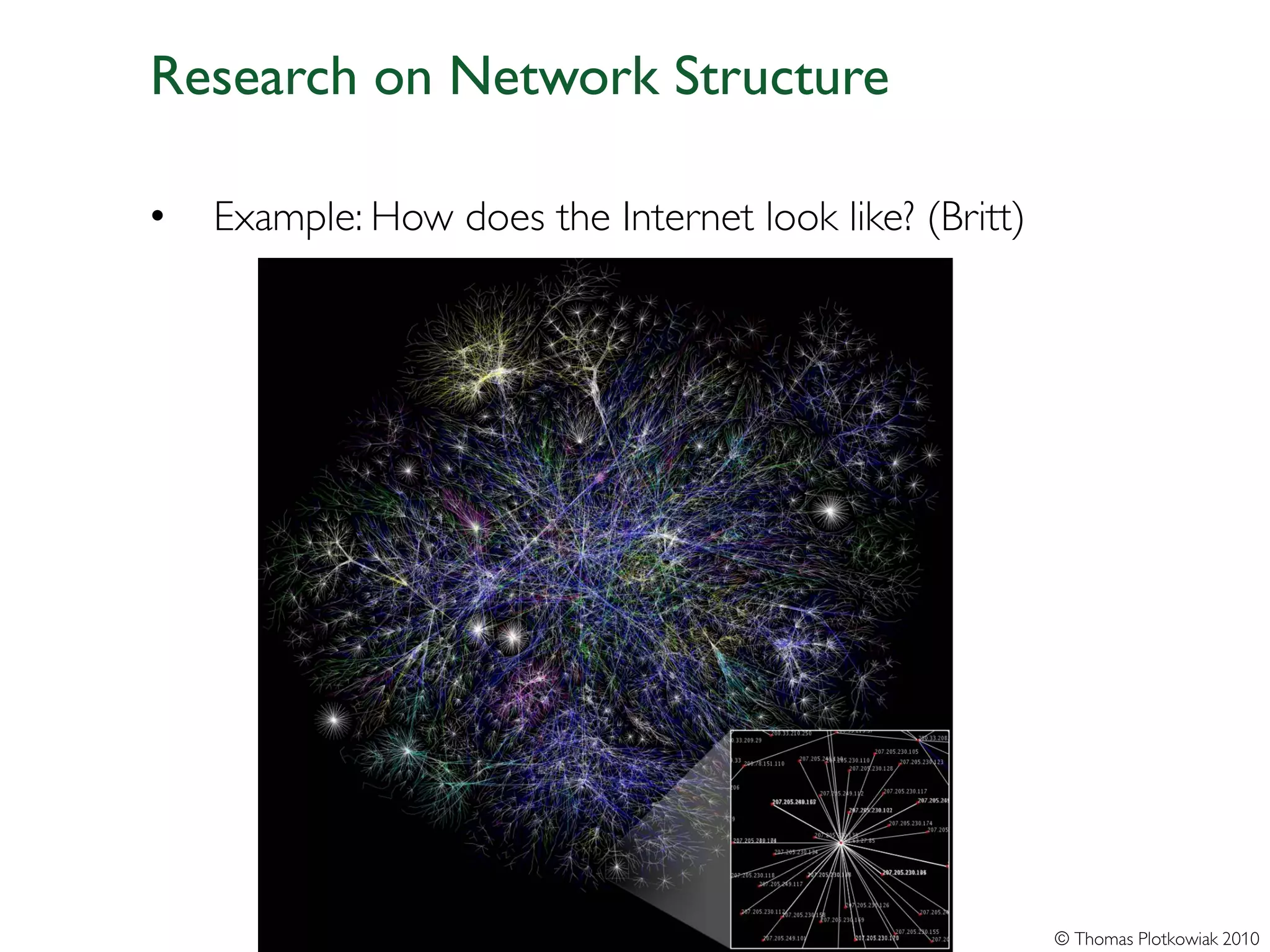 Research on Network Structure

•   Example: How does the Internet look like? (Britt)




                                                        © Thomas Plotkowiak 2010
 