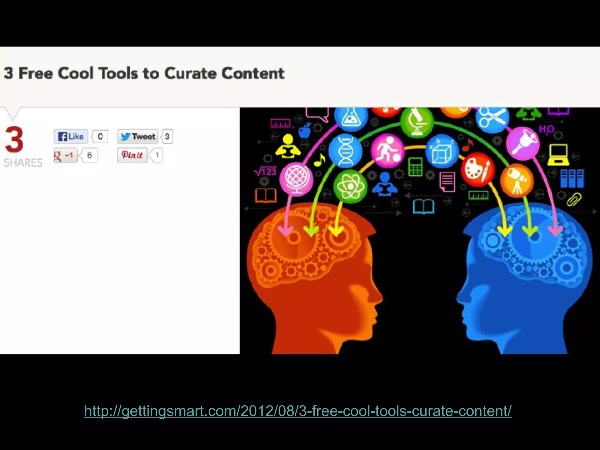 Curating is hard work. To come up with a list of
acceptable resources involved a lot of filtering, sifting,
and otherwise weeding out. It’s a tough job, but
somebody’s got to do it. That somebody is me – and
lots of educational technology professionals like me who
take pride in their work. We do the hard stuff so you
don’t have to. The end result is a resource I feel is
substantial, helpful, and contributes to the greater good
of knowledge.
http://gretelpatch.wordpress.com/2012/10/14/behind-the-scenes-of-nets%E2%80%A2s-k-5-curriculum-integrationcuration-a-reflection/

 