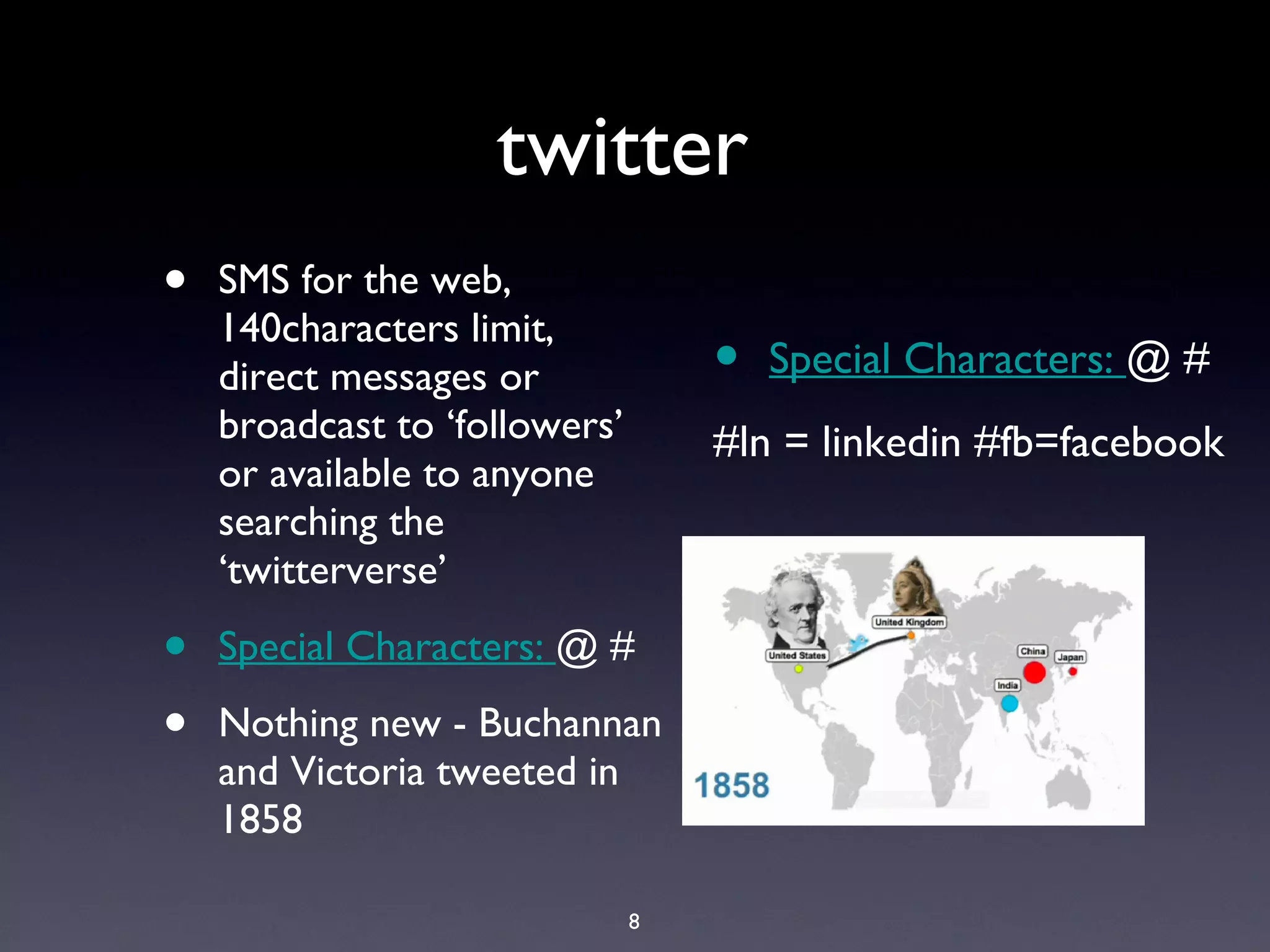 Blogs
•   Blogger, Typepad and Wordpress all host blogs on
    their sites for you

•   Most web hosting will host and provide tools for
    your blogs

•   You can blog on the run from your phone or send
    an email to your blog that will automatically be
    published

•   On the Mac, iWeb is free and you can upload
    iWebs to your Bigpond/Webcentral/MobileMe

                          8
 