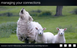 managing your connections




brandon merritt • @brandon_merritt • brandon.merritt@gmail.com
 