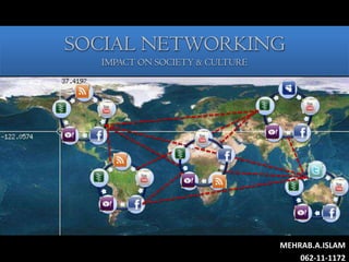 SOCIAL NETWORKING
  IMPACT ON SOCIETY & CULTURE




                                MEHRAB.A.ISLAM
                                    062-11-1172
 