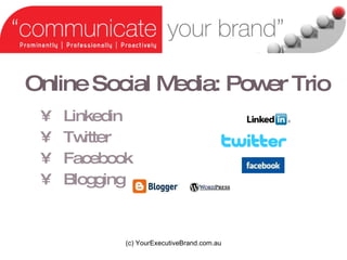 Online Social Media: Power Trio Linkedin  Twitter Facebook Blogging (c) YourExecutiveBrand.com.au 