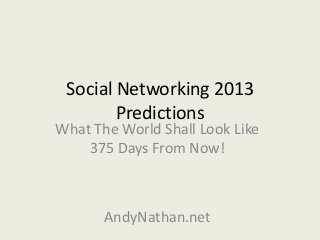 Social Networking 2013
        Predictions
What The World Shall Look Like
    375 Days From Now!



       AndyNathan.net
 