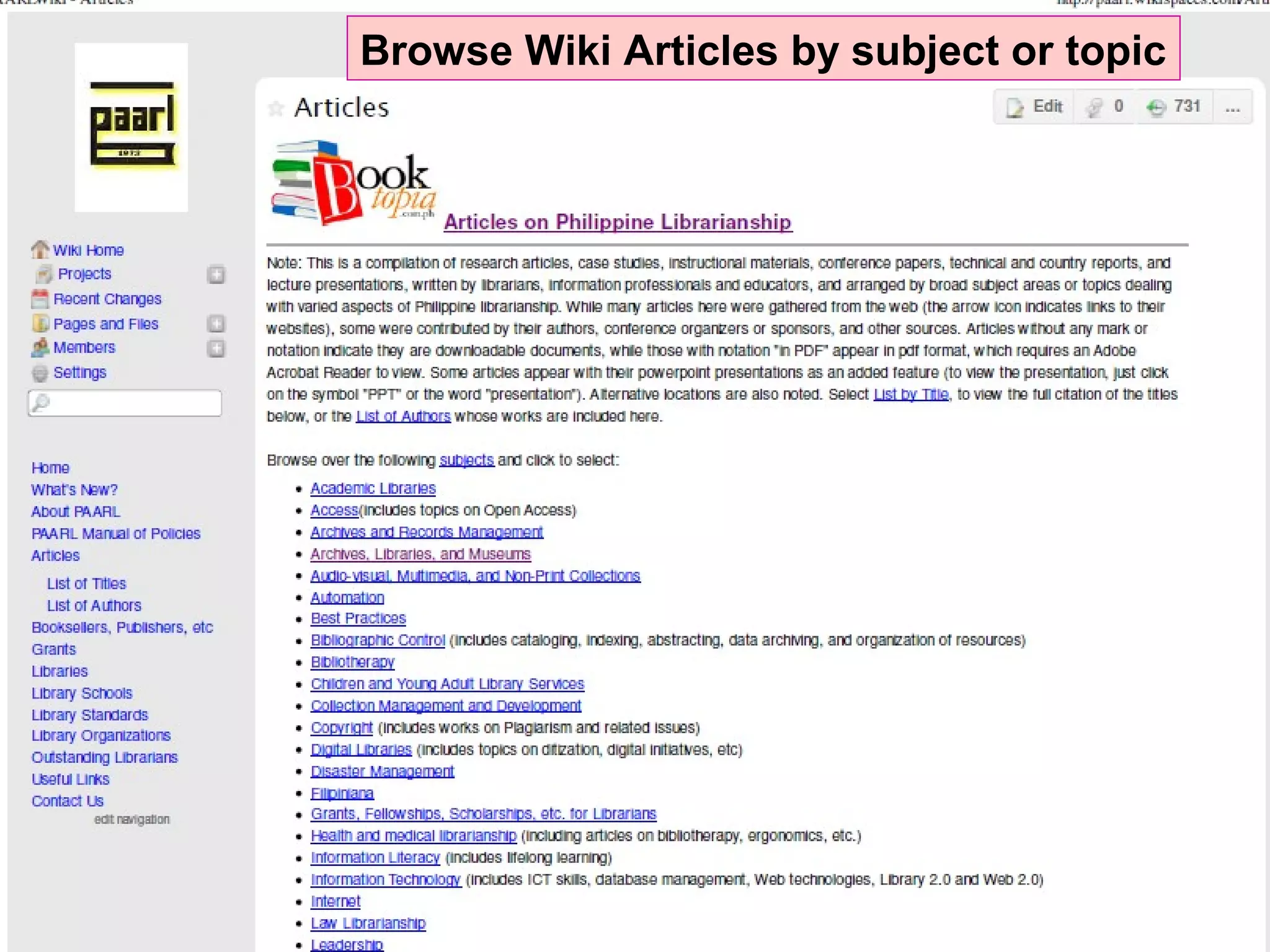 Browse Wiki Articles by subject or topic
 