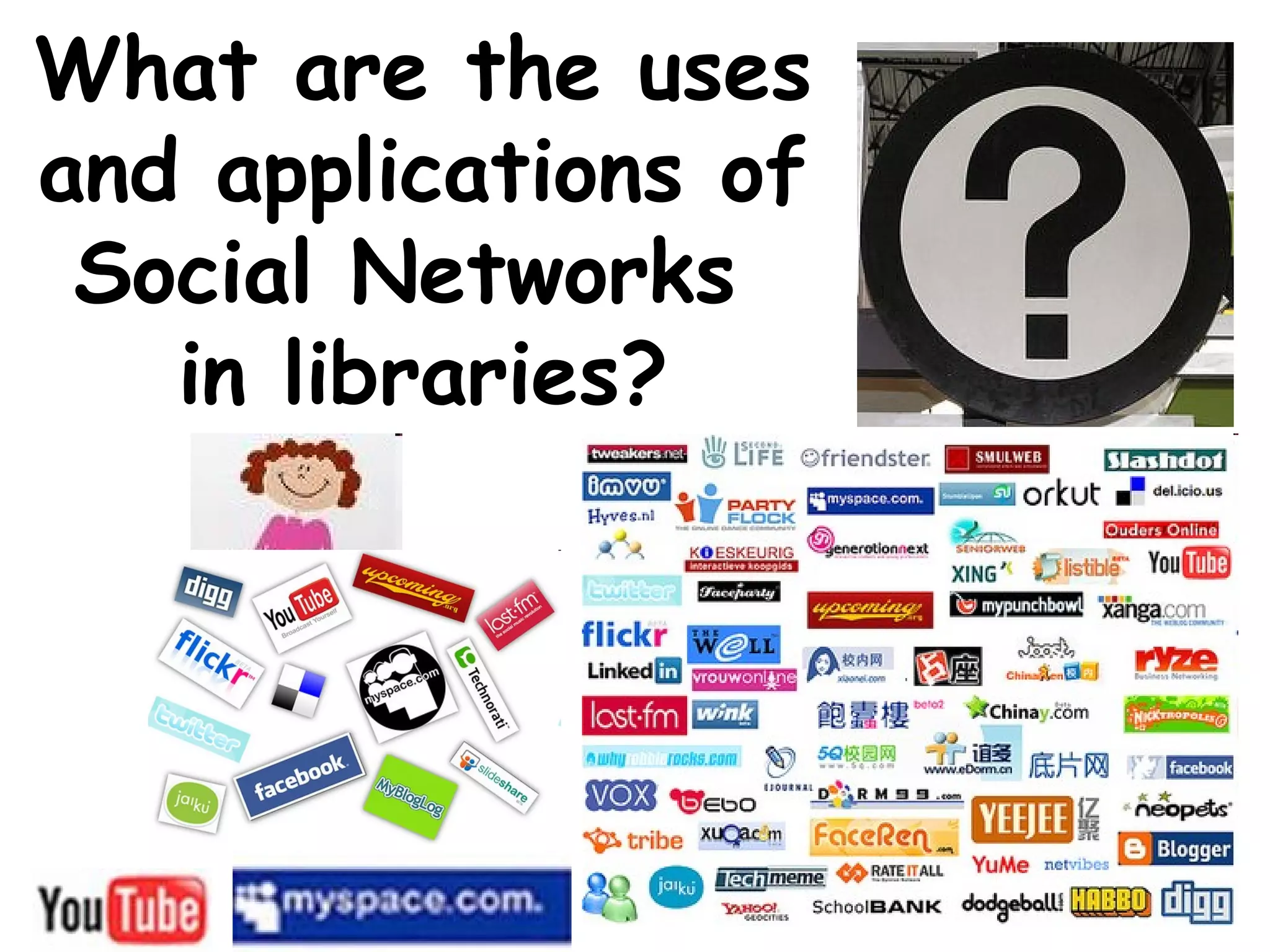What are the uses
and applications of
Social Networks
in libraries?
 