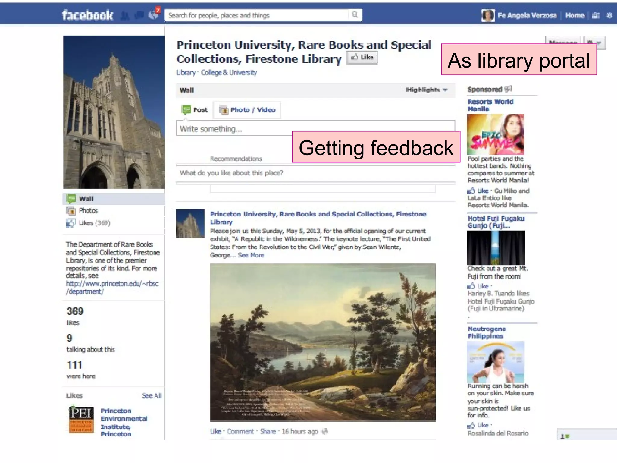 Getting feedback
As library portal
 