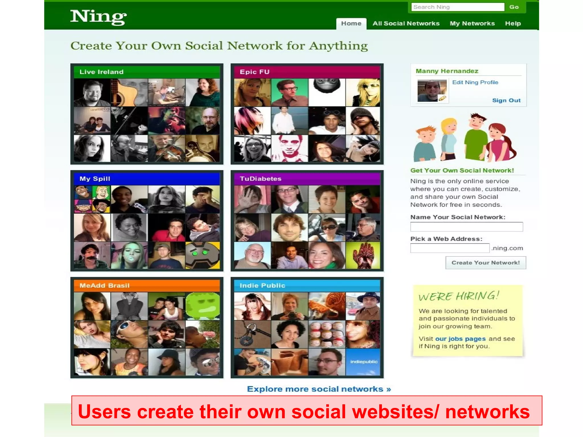 Users create their own social websites/ networks
 
