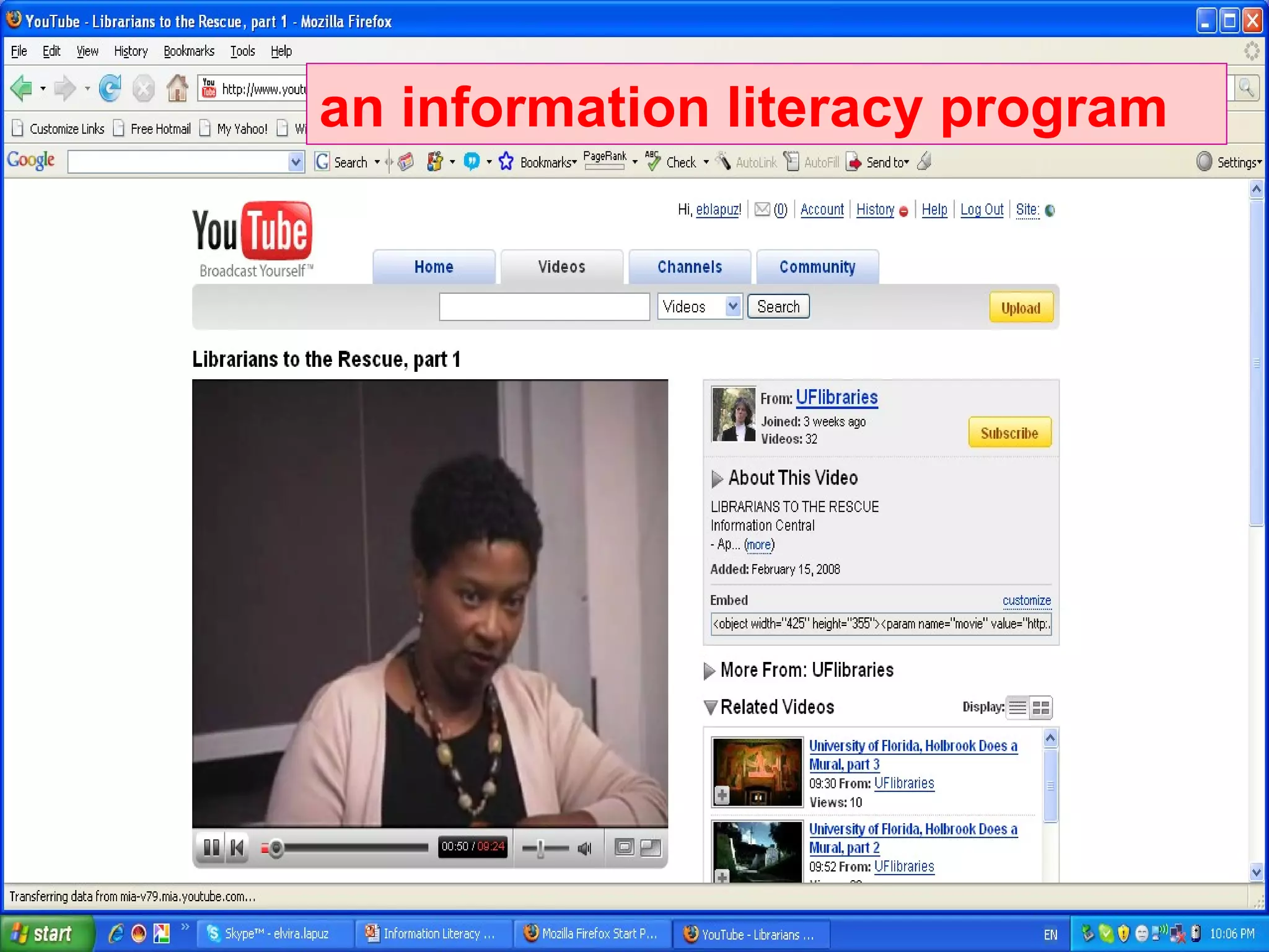 Video-sharing for Library Orientationan information literacy program
 