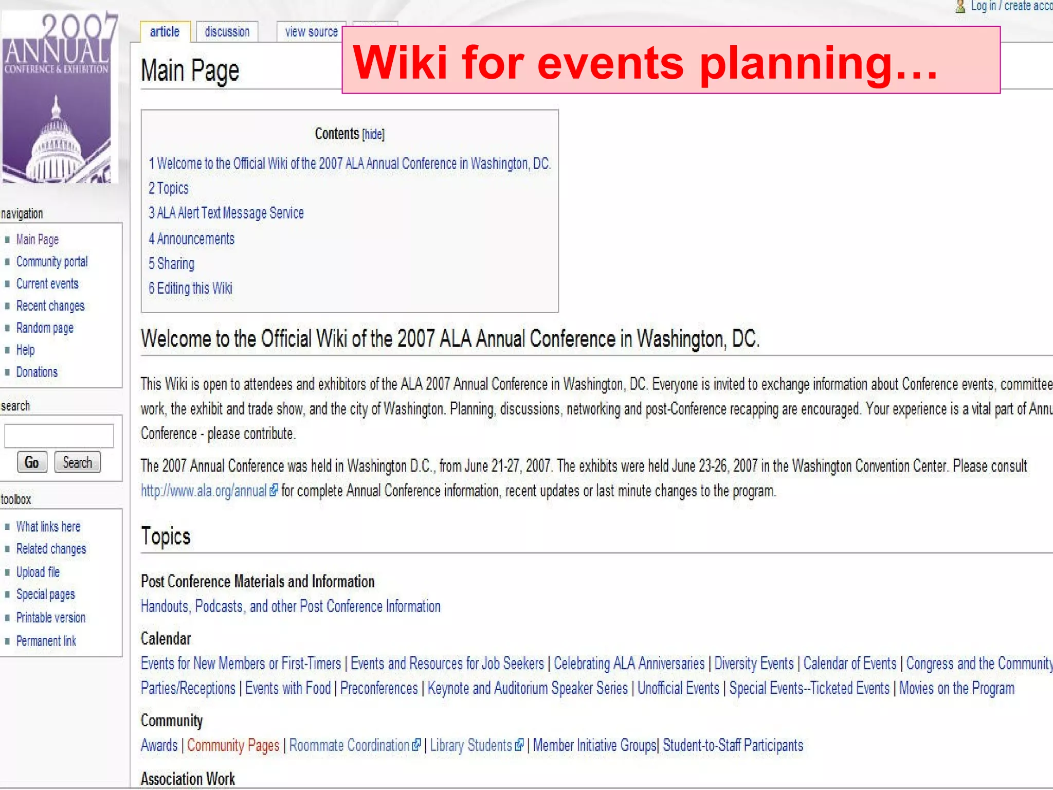 Wikis for Event PlanningWiki for events planning…
 