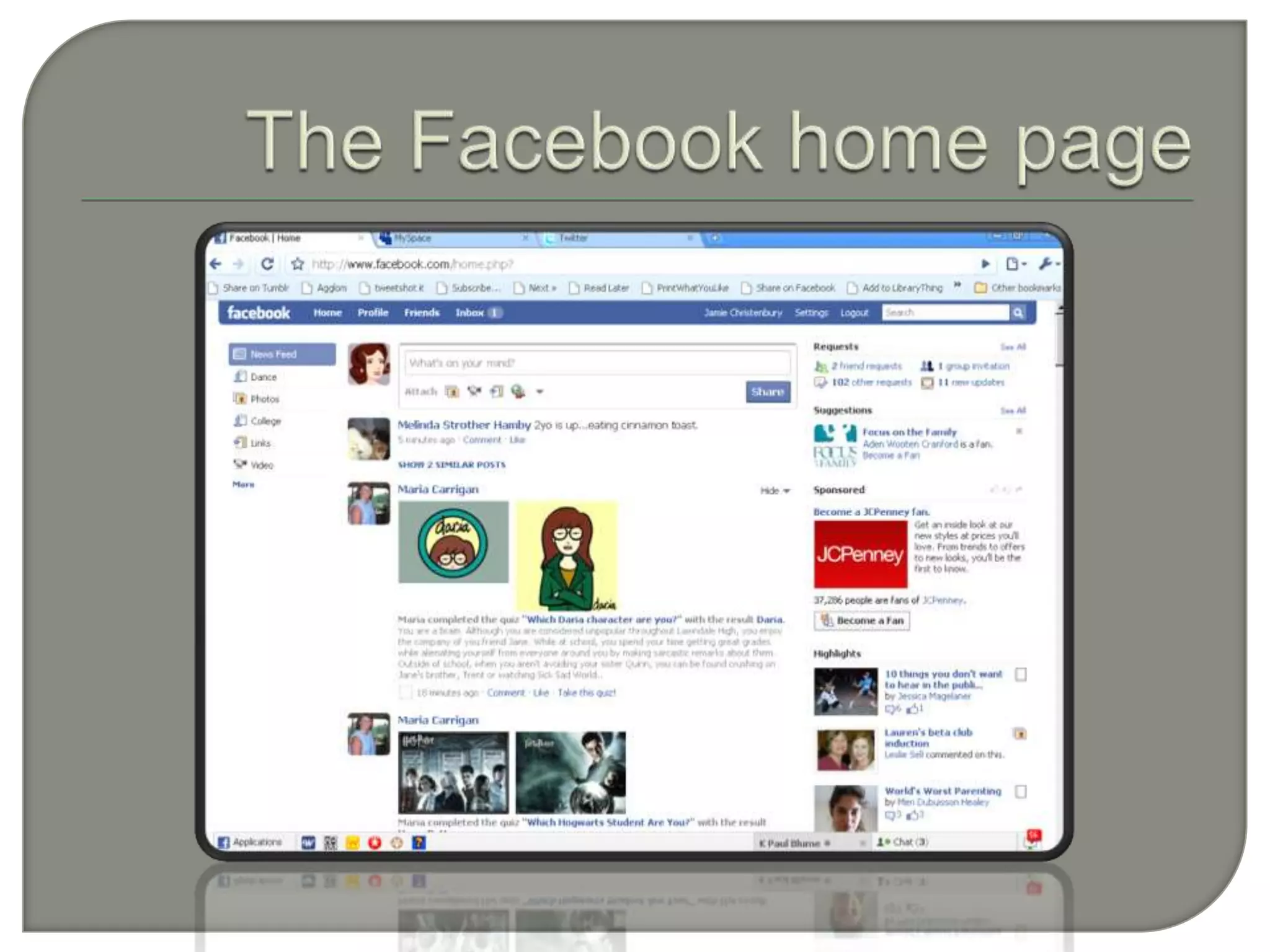 The Facebook home page