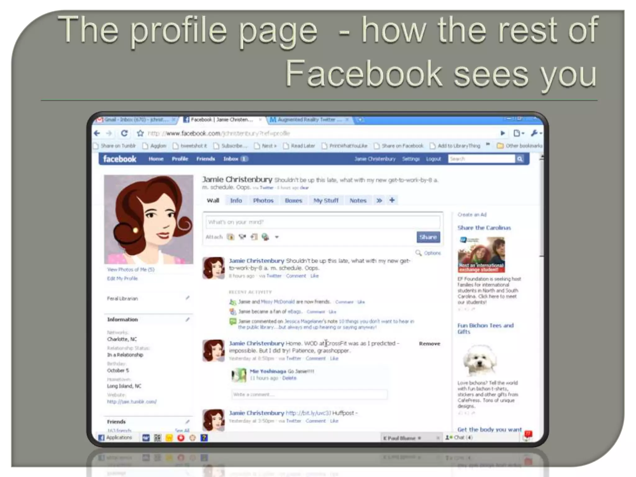 The profile page  - how the rest of Facebook sees you